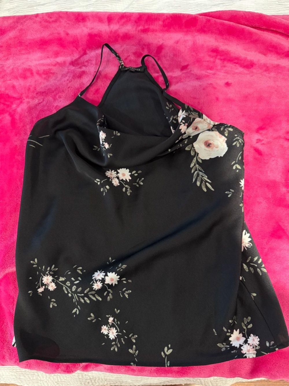 Dynamite Black Floral-Trim Satin Cami
